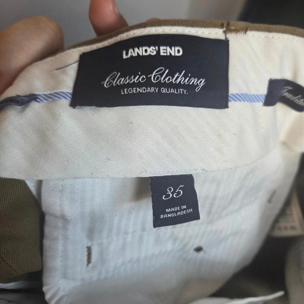 Lands End Mens Traditional Fit Chino Pants Brown 100% Cotton Flat Front Casual